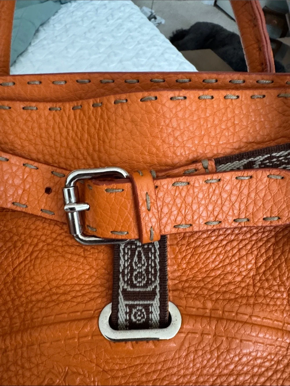 Fendi Orange Pebbled Leather Satchel